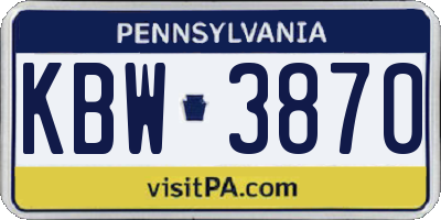 PA license plate KBW3870