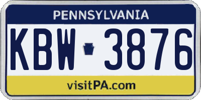 PA license plate KBW3876