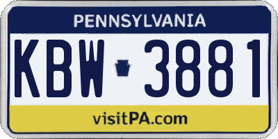 PA license plate KBW3881
