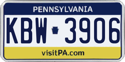 PA license plate KBW3906