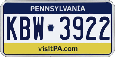 PA license plate KBW3922