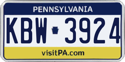 PA license plate KBW3924