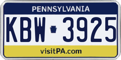 PA license plate KBW3925