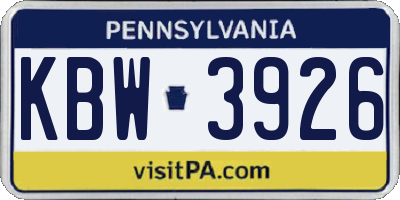 PA license plate KBW3926
