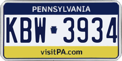 PA license plate KBW3934
