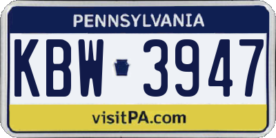 PA license plate KBW3947
