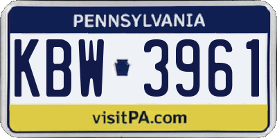 PA license plate KBW3961