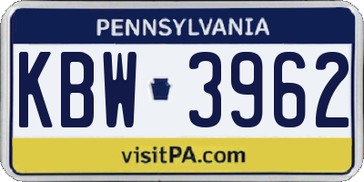 PA license plate KBW3962