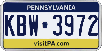 PA license plate KBW3972