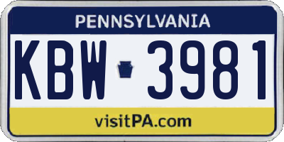 PA license plate KBW3981