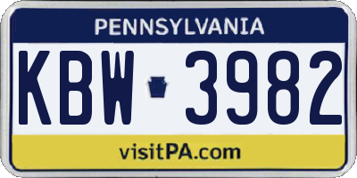 PA license plate KBW3982
