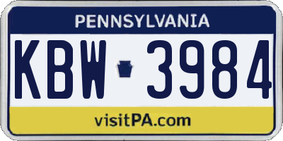 PA license plate KBW3984
