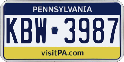 PA license plate KBW3987