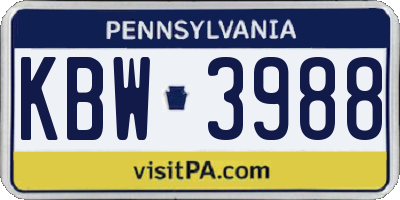 PA license plate KBW3988