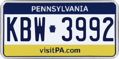 PA license plate KBW3992