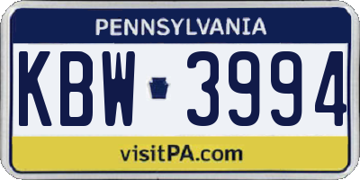 PA license plate KBW3994