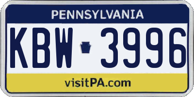 PA license plate KBW3996