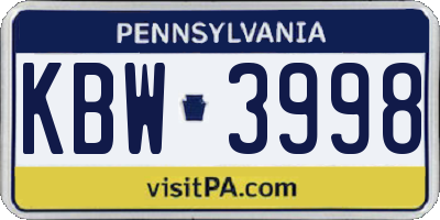 PA license plate KBW3998