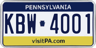 PA license plate KBW4001