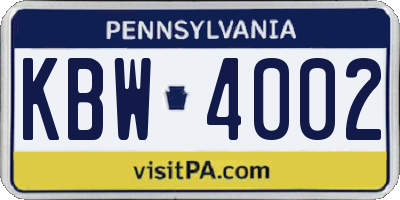 PA license plate KBW4002