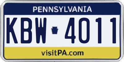 PA license plate KBW4011