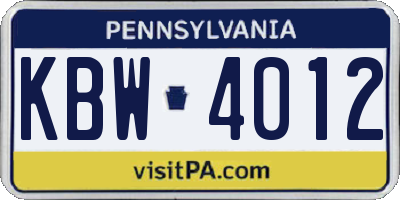 PA license plate KBW4012