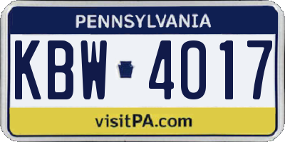 PA license plate KBW4017