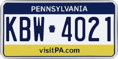 PA license plate KBW4021