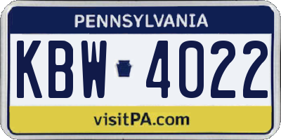 PA license plate KBW4022