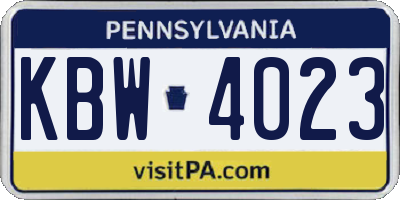 PA license plate KBW4023