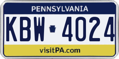 PA license plate KBW4024