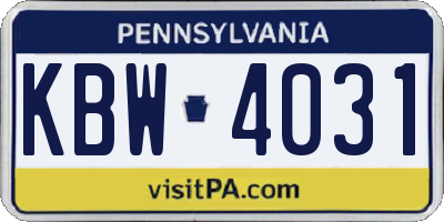 PA license plate KBW4031