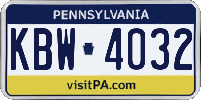PA license plate KBW4032