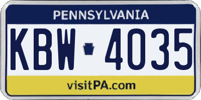 PA license plate KBW4035