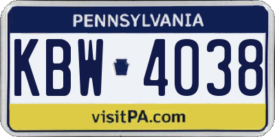 PA license plate KBW4038