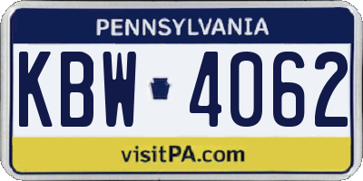 PA license plate KBW4062