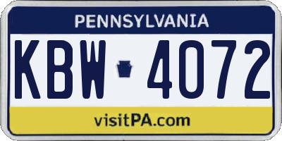 PA license plate KBW4072