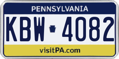 PA license plate KBW4082