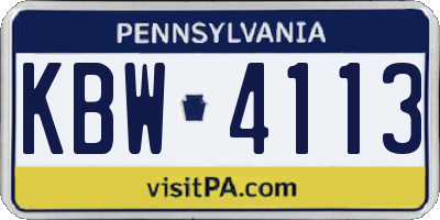 PA license plate KBW4113