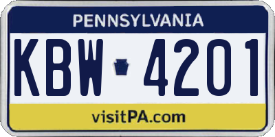 PA license plate KBW4201