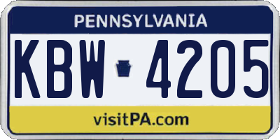 PA license plate KBW4205