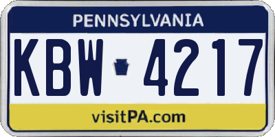 PA license plate KBW4217