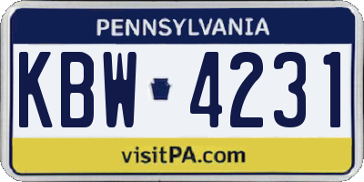 PA license plate KBW4231