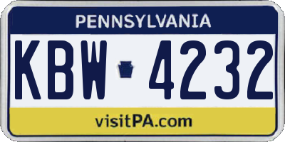 PA license plate KBW4232