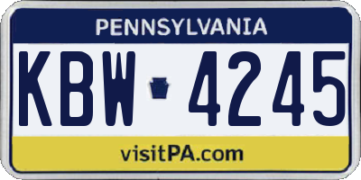 PA license plate KBW4245