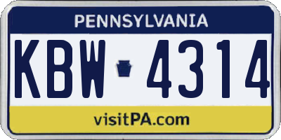 PA license plate KBW4314