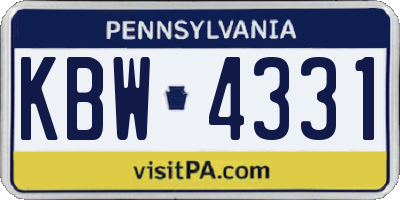 PA license plate KBW4331
