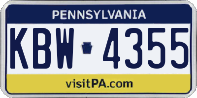 PA license plate KBW4355