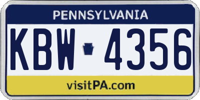 PA license plate KBW4356
