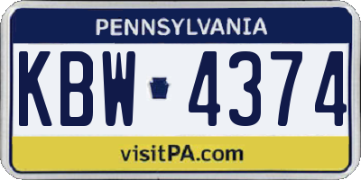PA license plate KBW4374